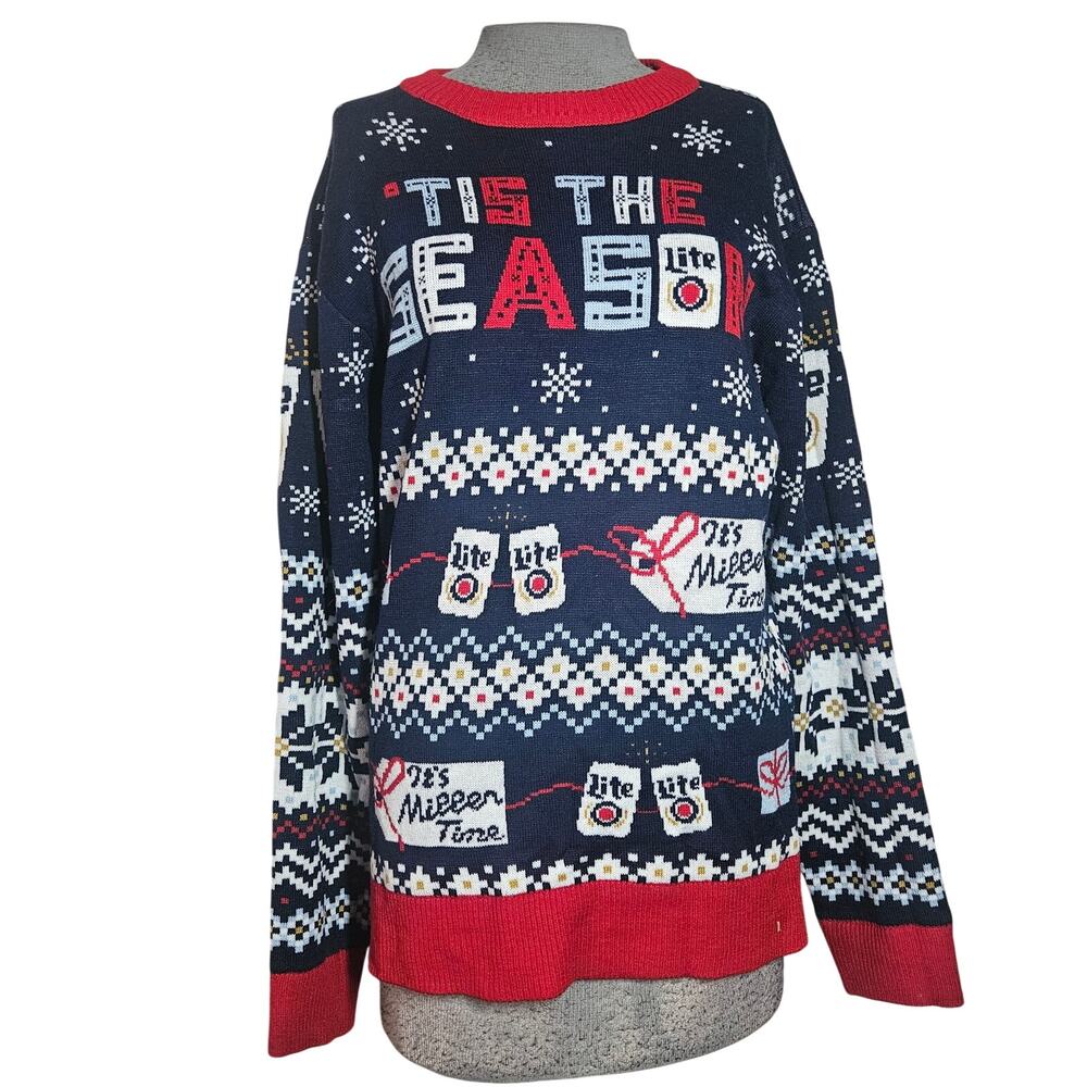 Miller Lite Tis the Season Its Miller Time Ugly Christmas Sweater Size Medium